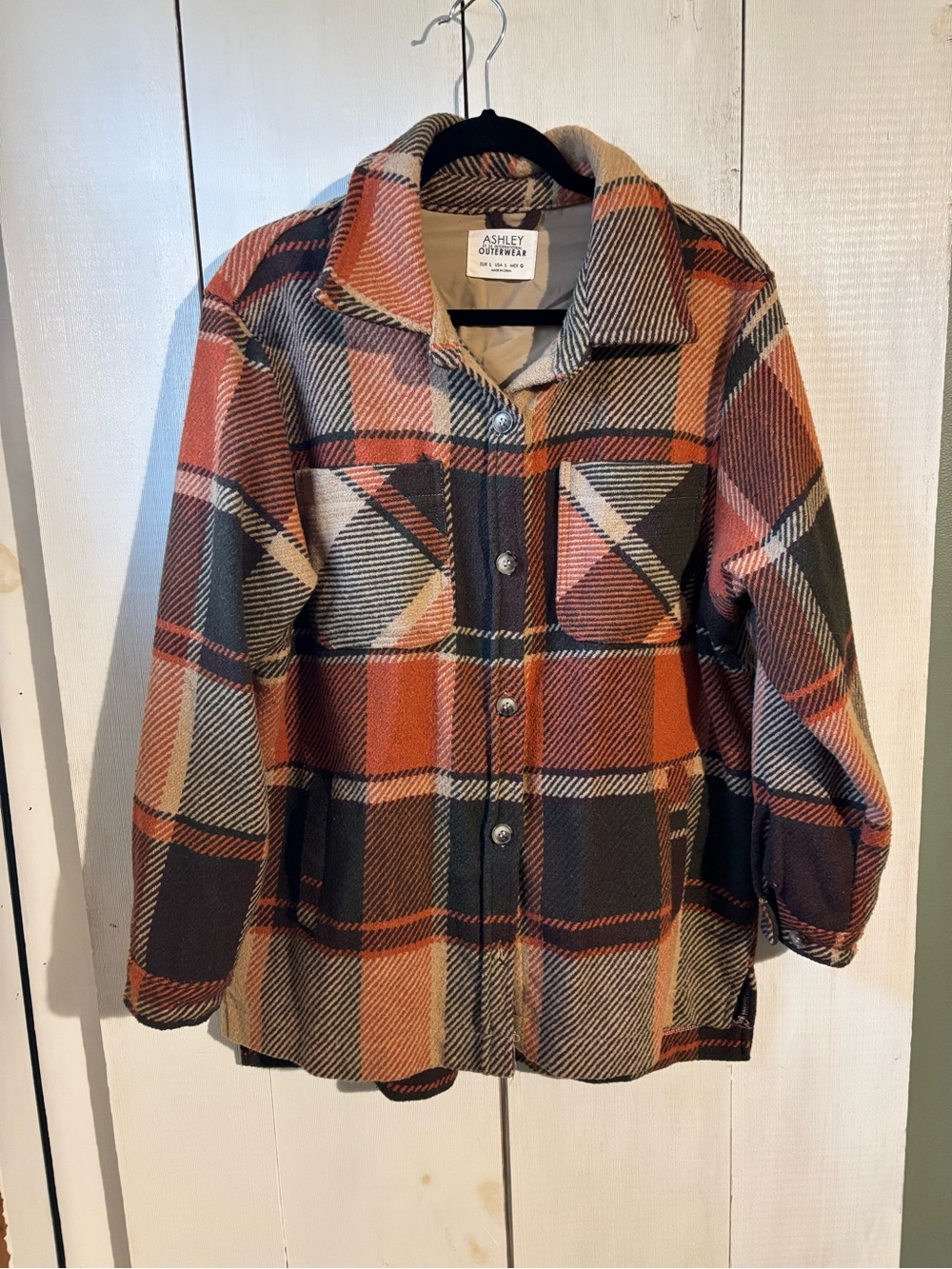 Ashley By 26 International Plaid Utility Shacket in Rust, Cream & Black